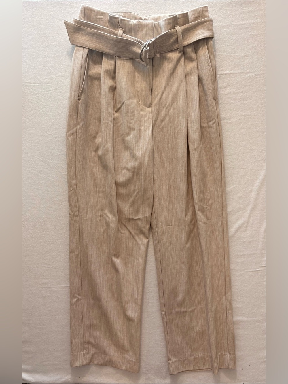 Nine West Beige Pleated Wide Leg Slacks